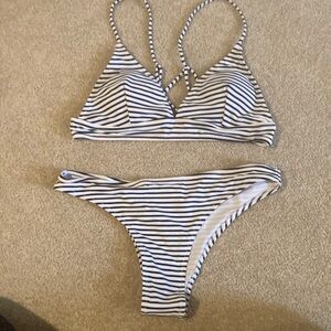 Navy and white striped bikini, size M, never worn